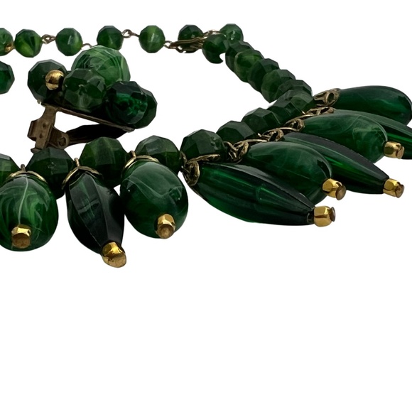 Vintage Green Hues Choker Necklace Earrings Set - Picture 5 of 10